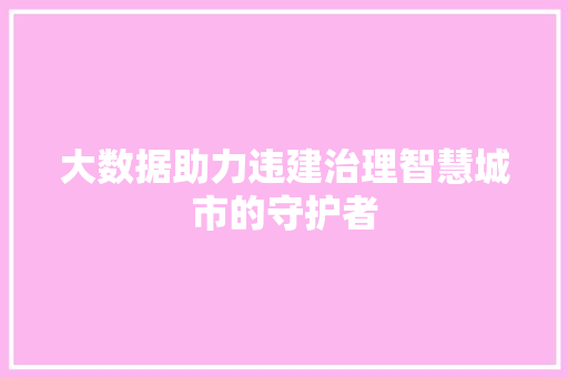 大数据助力违建治理智慧城市的守护者