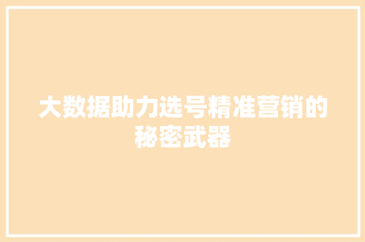 大数据助力选号精准营销的秘密武器