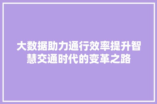 大数据助力通行效率提升智慧交通时代的变革之路