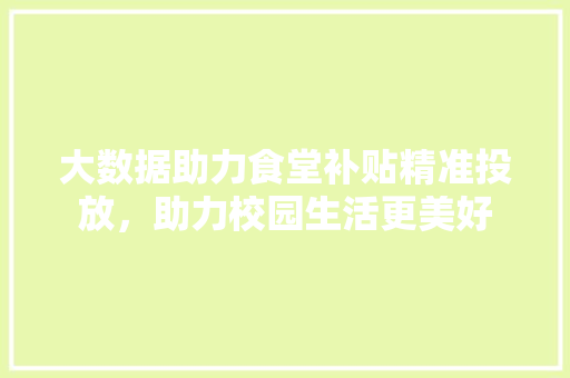 大数据助力食堂补贴精准投放，助力校园生活更美好