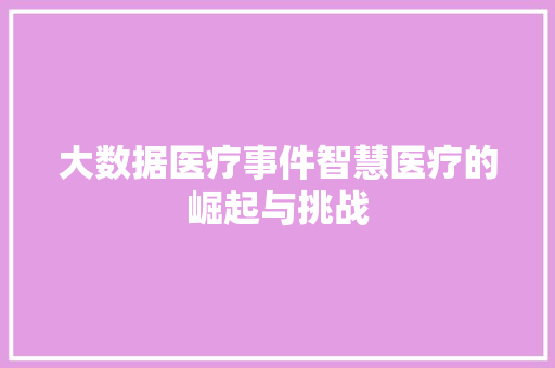 大数据医疗事件智慧医疗的崛起与挑战