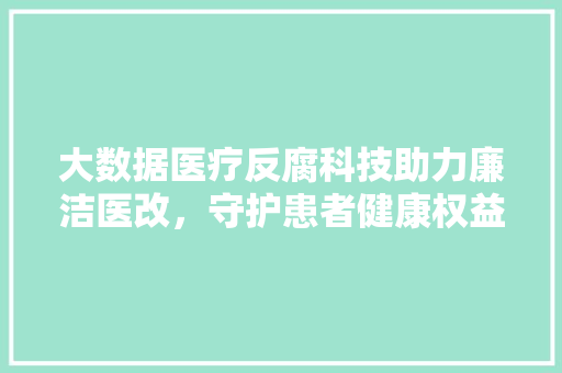 大数据医疗反腐科技助力廉洁医改，守护患者健康权益