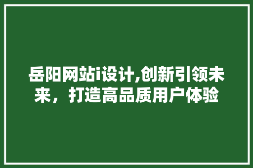 岳阳网站i设计,创新引领未来，打造高品质用户体验