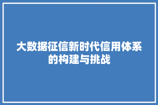 大数据征信新时代信用体系的构建与挑战