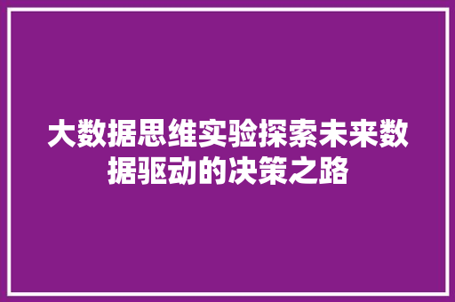 大数据思维实验探索未来数据驱动的决策之路