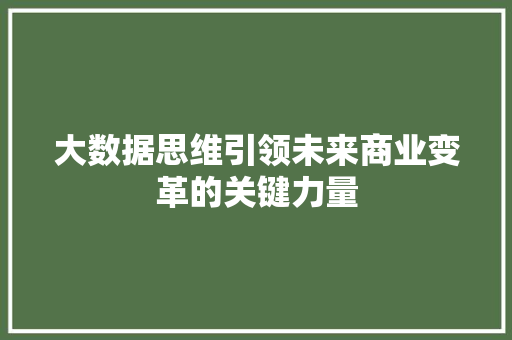 大数据思维引领未来商业变革的关键力量