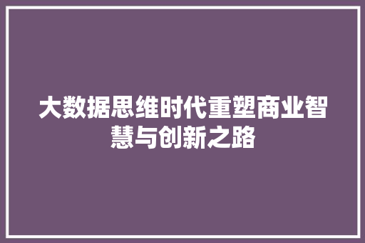 大数据思维时代重塑商业智慧与创新之路