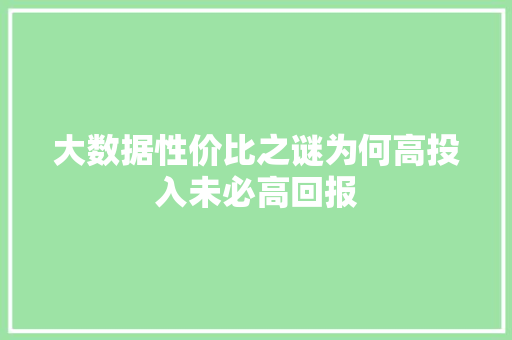 大数据性价比之谜为何高投入未必高回报