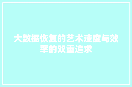 大数据恢复的艺术速度与效率的双重追求
