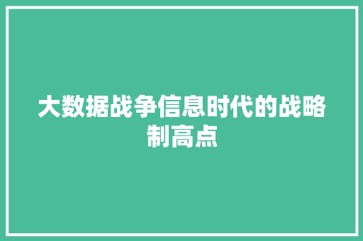 大数据战争信息时代的战略制高点
