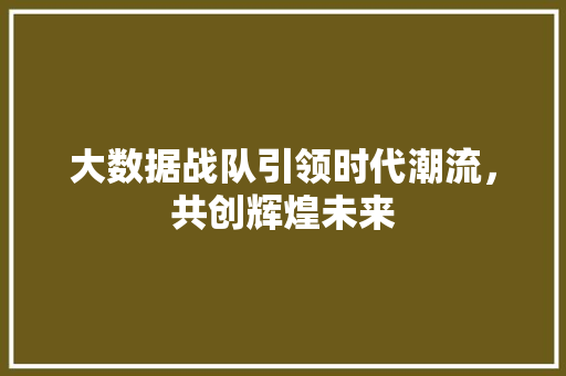 大数据战队引领时代潮流，共创辉煌未来