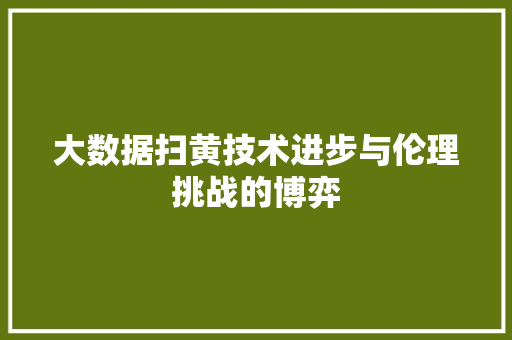 大数据扫黄技术进步与伦理挑战的博弈
