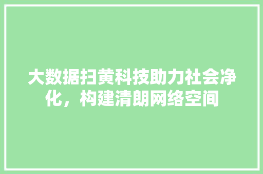 大数据扫黄科技助力社会净化，构建清朗网络空间