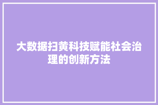 大数据扫黄科技赋能社会治理的创新方法