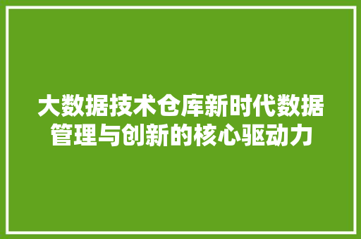 大数据技术仓库新时代数据管理与创新的核心驱动力 SEO教程