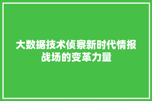 大数据技术侦察新时代情报战场的变革力量