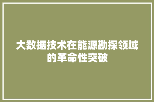大数据技术在能源勘探领域的革命性突破