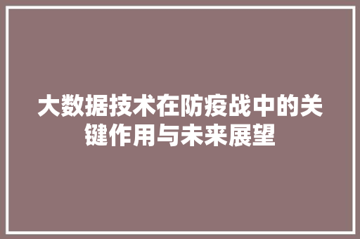 大数据技术在防疫战中的关键作用与未来展望
