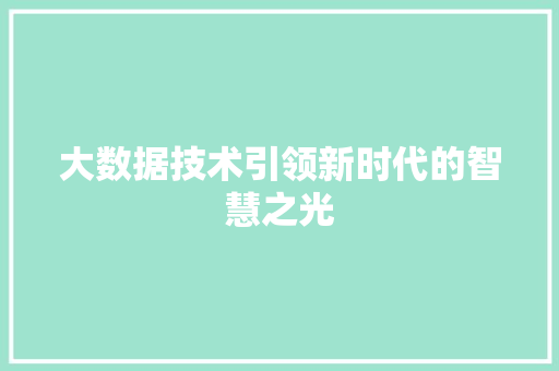 大数据技术引领新时代的智慧之光