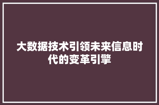 大数据技术引领未来信息时代的变革引擎