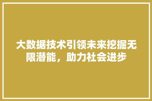 大数据技术引领未来挖掘无限潜能，助力社会进步