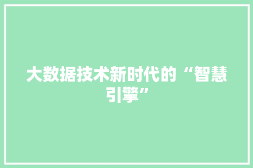 大数据技术新时代的“智慧引擎”