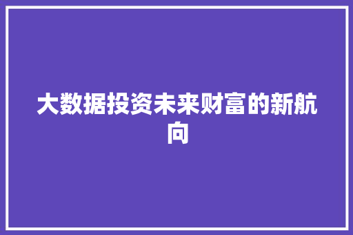大数据投资未来财富的新航向