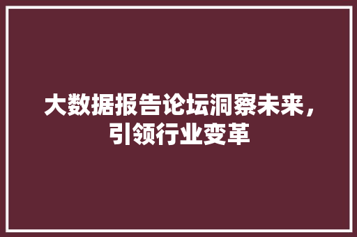 大数据报告论坛洞察未来,引领行业变革 大数据报告论坛洞察未来,引领行业变革