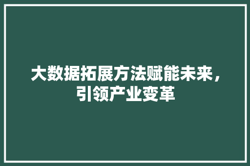 大数据拓展方法赋能未来，引领产业变革