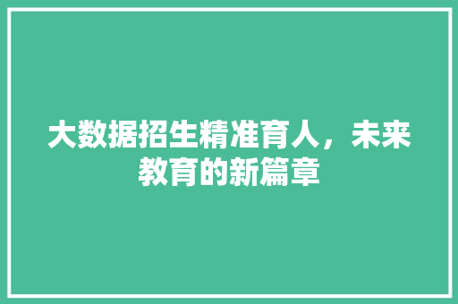 大数据招生精准育人，未来教育的新篇章