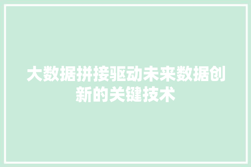 大数据拼接驱动未来数据创新的关键技术