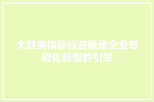 大数据指标标签驱动企业智能化转型的引擎