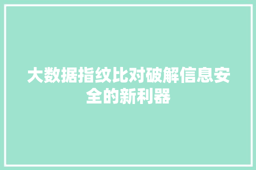 大数据指纹比对破解信息安全的新利器