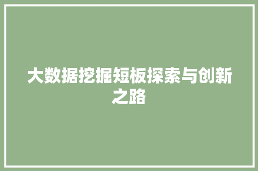 大数据挖掘短板探索与创新之路