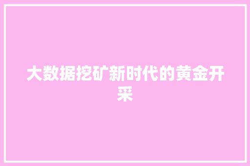 大数据挖矿新时代的黄金开采