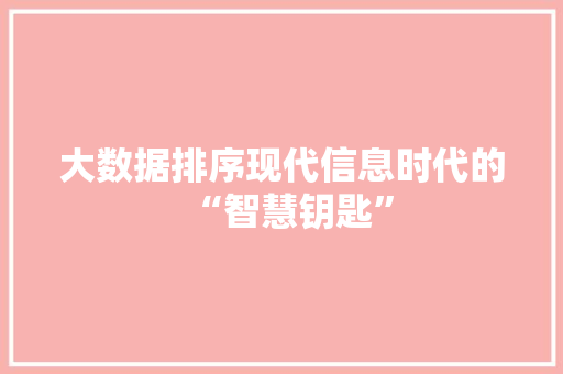 大数据排序现代信息时代的“智慧钥匙”