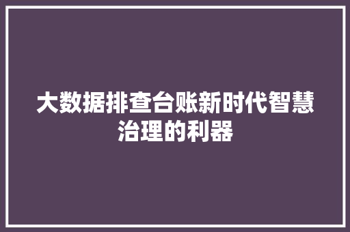 大数据排查台账新时代智慧治理的利器