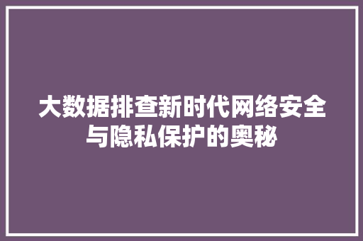 大数据排查新时代网络安全与隐私保护的奥秘