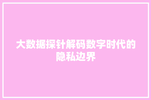 大数据探针解码数字时代的隐私边界