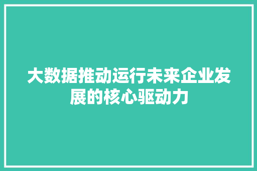 大数据推动运行未来企业发展的核心驱动力