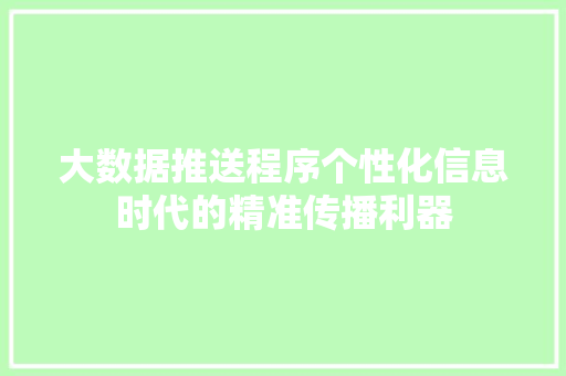 大数据推送程序个性化信息时代的精准传播利器