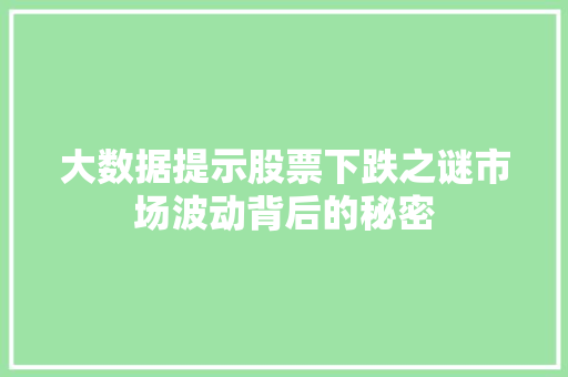 大数据提示股票下跌之谜市场波动背后的秘密 SEO教程