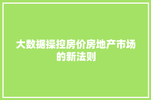 大数据操控房价房地产市场的新法则