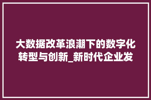 大数据改革浪潮下的数字化转型与创新_新时代企业发展的必由之路