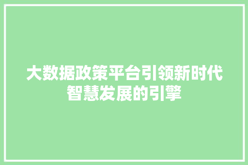 大数据政策平台引领新时代智慧发展的引擎