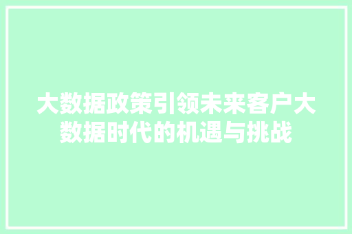大数据政策引领未来客户大数据时代的机遇与挑战