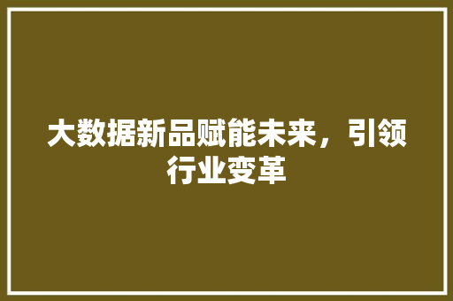 大数据新品赋能未来，引领行业变革