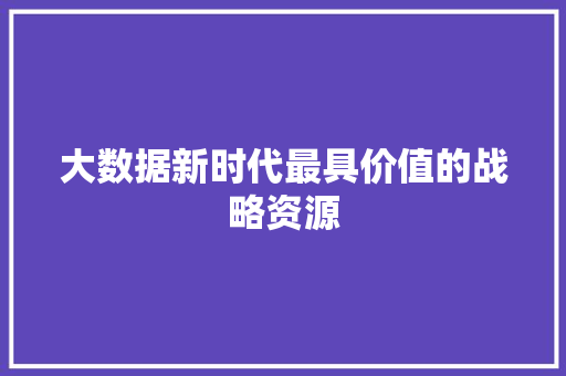 大数据新时代最具价值的战略资源