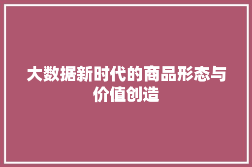 大数据新时代的商品形态与价值创造