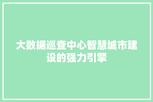 大数据巡查中心智慧城市建设的强力引擎